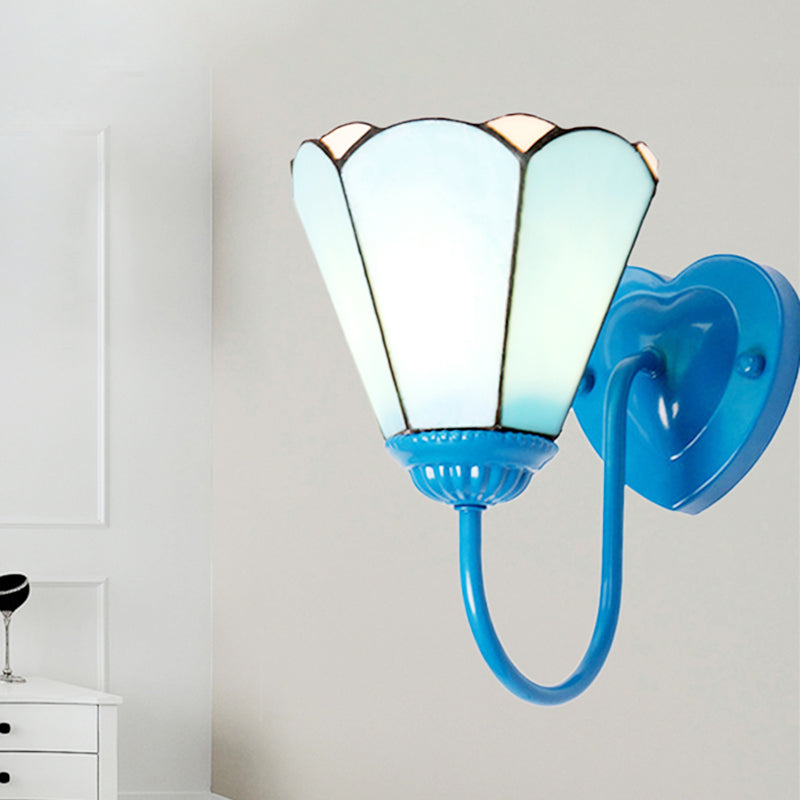 BowLift | 1 Head Half Wall Lamp Fixture Mediterranean White/Gold/Blue Sconce Lamp with Lily Blue Glass Shade
