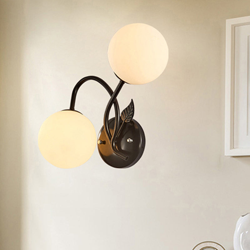 BowLift | Double Globe Opal Glass Wall Light Modern 2-Bulb Coffeehouse Wall Light in Black/Gold