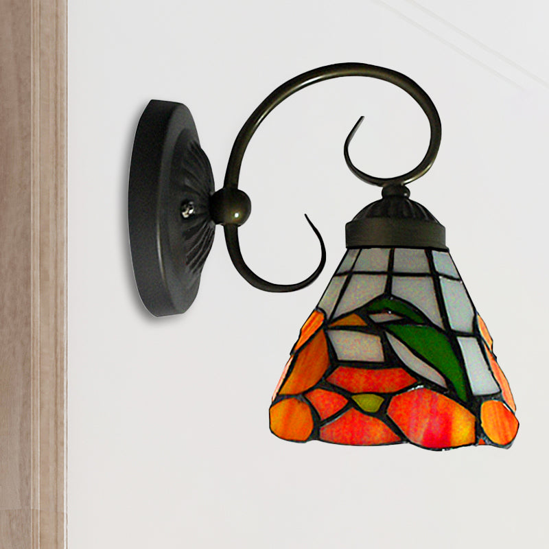 BowLift | 1 Head Peony Wall Light Victorian Black Tinted Glass Wall Mount Light with Curved/Straight Arm