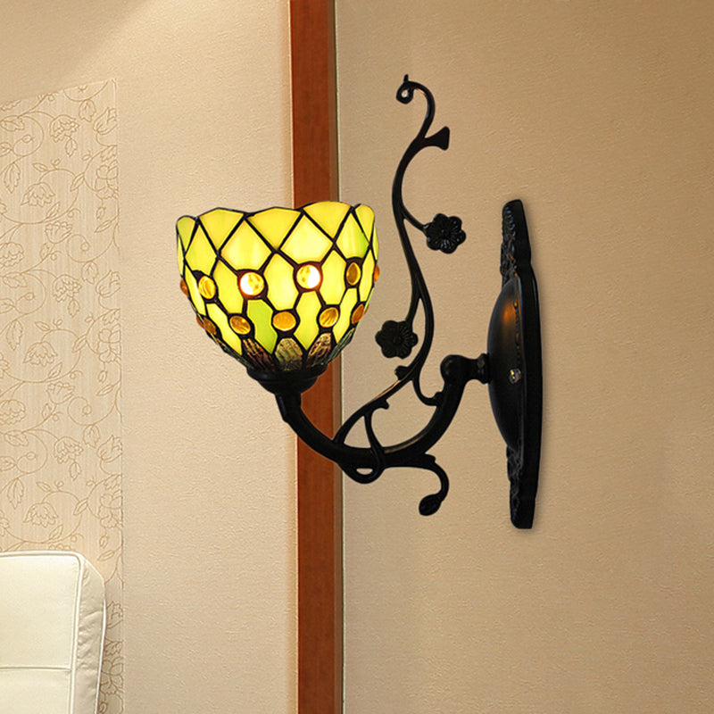 BowLift | Bowl Wall Mount Light with Bead Decoration 1 Light Stained Glass Mini Wall Lighting