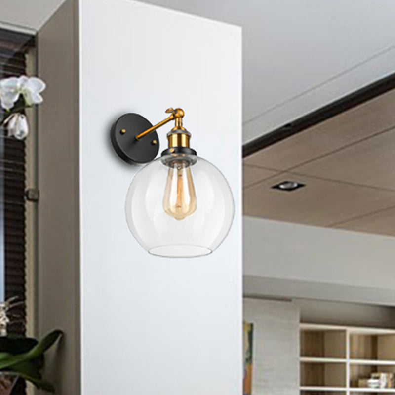BowLift | Brass One Light Wall Sconce Vintage Style Clear Glass Bubble Lighting with Plug Cable