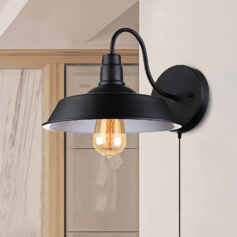 BowLift | Barn Kitchen Wall Light Fixture Industrial Metal 1 Light Black Sconces Light with Goose Neck Arm and Plug Cable