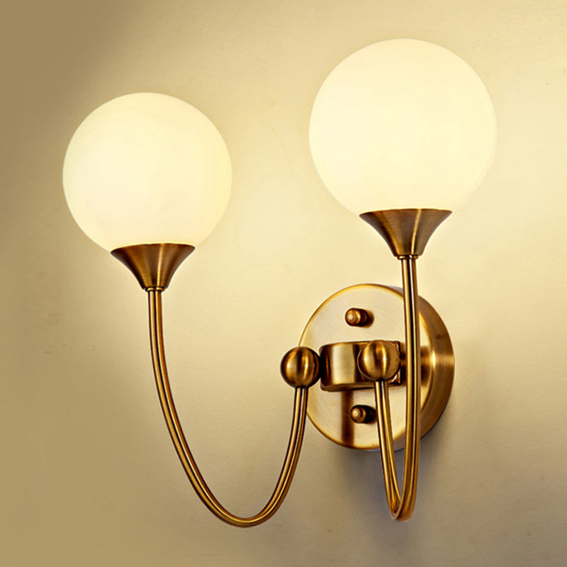 BowLift | Elegant Stylish Ball Shade Wall Lamp 1/2 Lights Milk Glass Wall Lamp in Gold for Mirror Living Room