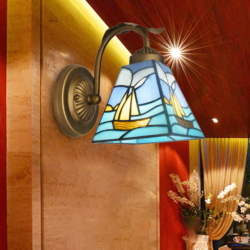 BowLift | 1 Light Sailboat Wall Lamp Light Nautical Glass Window Wall Mount Light in Brass