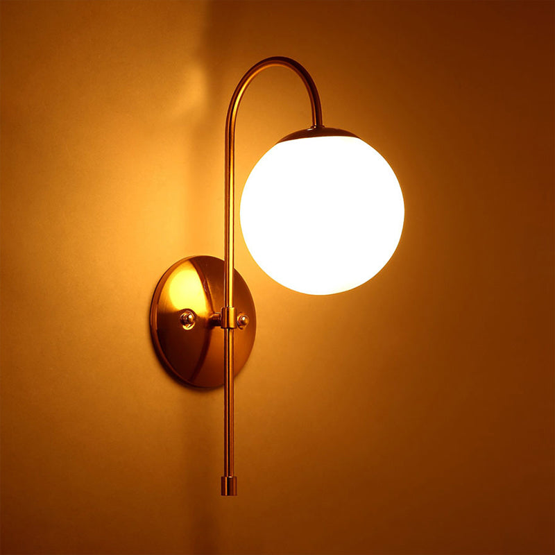 BowLift | Brass Globe Wall Lamp Modern Opal Glass 1 Light Coffee House Wall Lamp Fixture