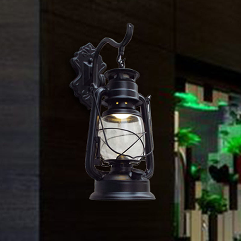 BowLift | Clear Glass Black/Antique Brass Wall Lamp Lantern 1-Light Coastal Light for Veranda