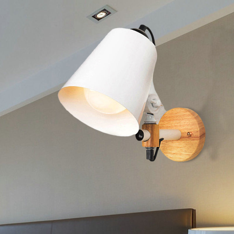 BowLift | Bucket Shade Metal Wall Lamp Modernism 1 Light Hallway Wall Mounted Light with Wooden Back Plate in Black/White