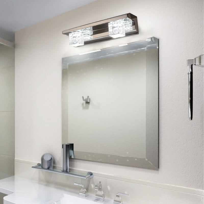 BowLift | Clear Crystal Cube Wall Sconce Modern Style 3 Heads Silver Finish Vanity Light Fixture in Warm/White Light, 12.5"/18" B