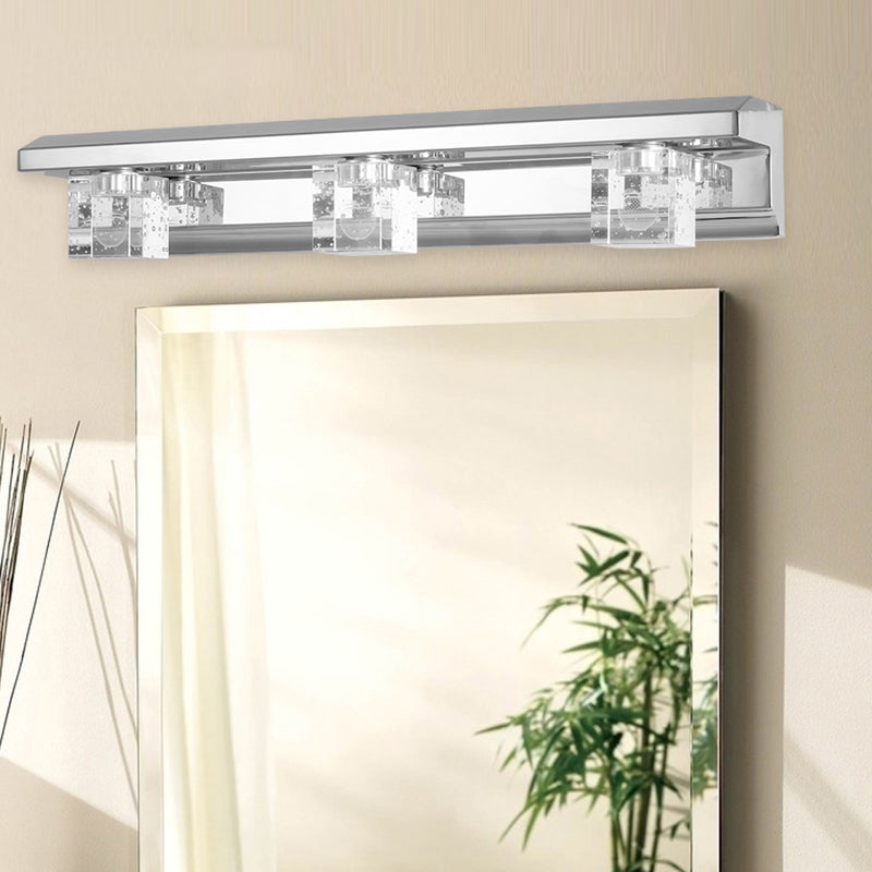 BowLift | Clear Crystal Cube Wall Sconce Modern Style 3 Heads Silver Finish Vanity Light Fixture in Warm/White Light, 12.5"/18" B