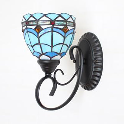 BowLift | Colorful Wall Lamp Lodge Stained Glass 1 Light Wall Lamp Fixture in White/Brown/Blue for Corridor