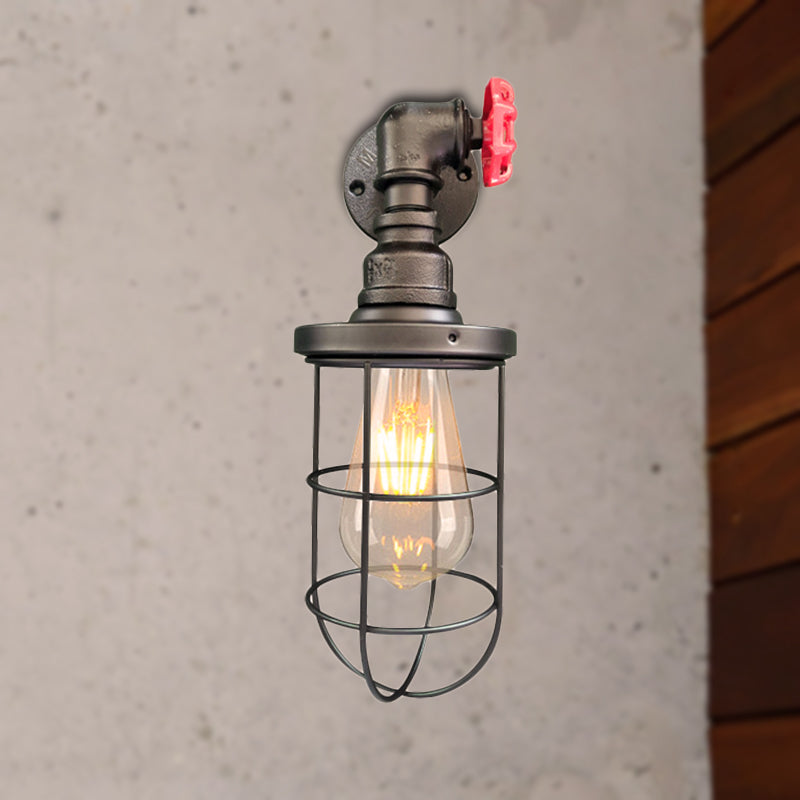BowLift | Wire frame corridor wall lamp iron 1 head farmhouse wall lighting with red shade design in antique bronze/black