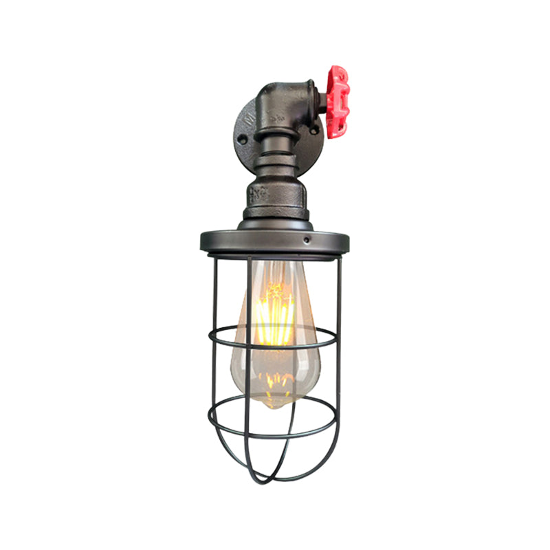 BowLift | Wire frame corridor wall lamp iron 1 head farmhouse wall lighting with red shade design in antique bronze/black