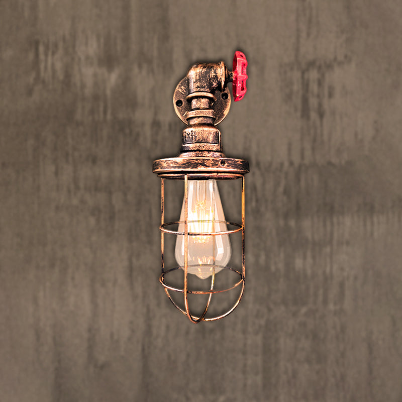 BowLift | Wire frame corridor wall lamp iron 1 head farmhouse wall lighting with red shade design in antique bronze/black