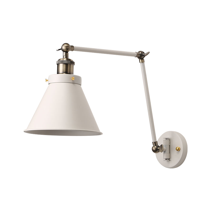 BowLift | Cone Wall Lamp Fixture Industrial Style Metal 1 Bulb Black/White Wall Light with Swing Arm for Bedroom