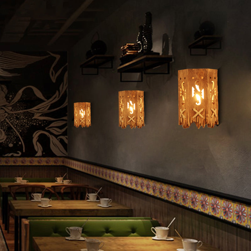 BowLift | Wood Cylinder Shade Wall Lamp Country Style 1 Head Brown Wall Light for Restaurant
