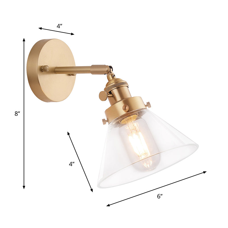 BowLift | Clear Conical Glass Shade Wall Lamp Vintage Retro 1 Light Wall Lamp Wall Light in Brass