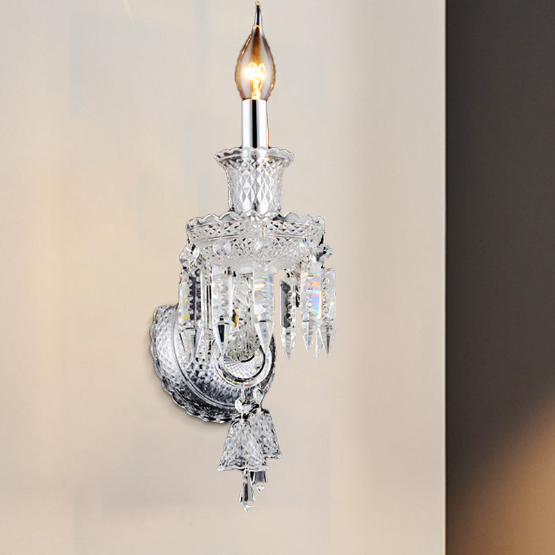 BowLift | Candle holder Clear Glass Wall Lamp Fixture Modern 1/2 Cups Chrome Wall Lamp with Diamond Shaped Crystal Decoration