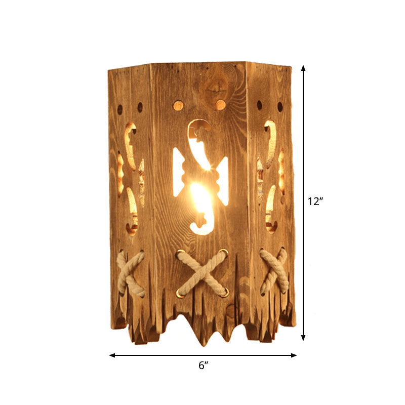 BowLift | Wood Cylinder Shade Wall Lamp Country Style 1 Head Brown Wall Light for Restaurant