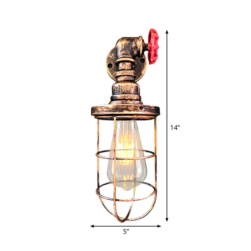BowLift | Wire frame corridor wall lamp iron 1 head farmhouse wall lighting with red shade design in antique bronze/black