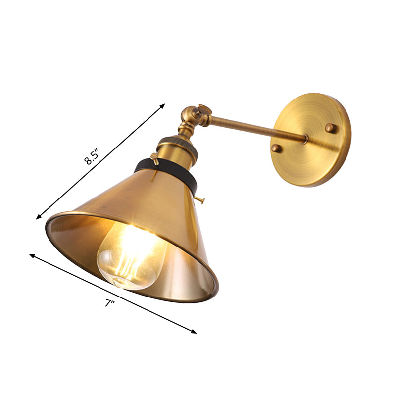 BowLift | Rotatable Barn/Cone Shade Wall Lamp Industrial Style Metal 1 Head Wall Lighting Fixture in Brass for Kitchen