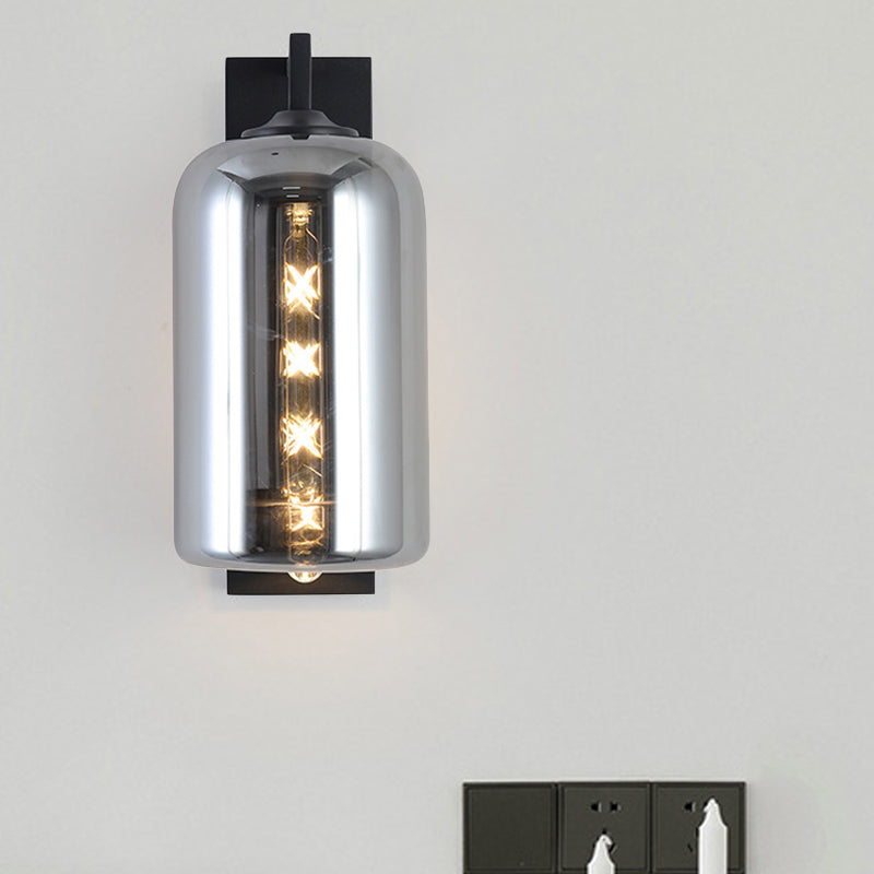 BowLift | Mason Jar Shaped Wall Lamp Retro Style Enclosed Glass 1 Bulb Wall Light with Arm in Black
