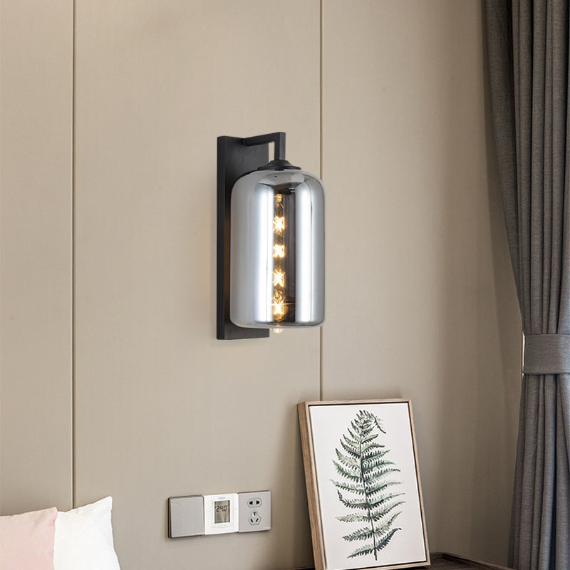 BowLift | Mason Jar Shaped Wall Lamp Retro Style Enclosed Glass 1 Bulb Wall Light with Arm in Black