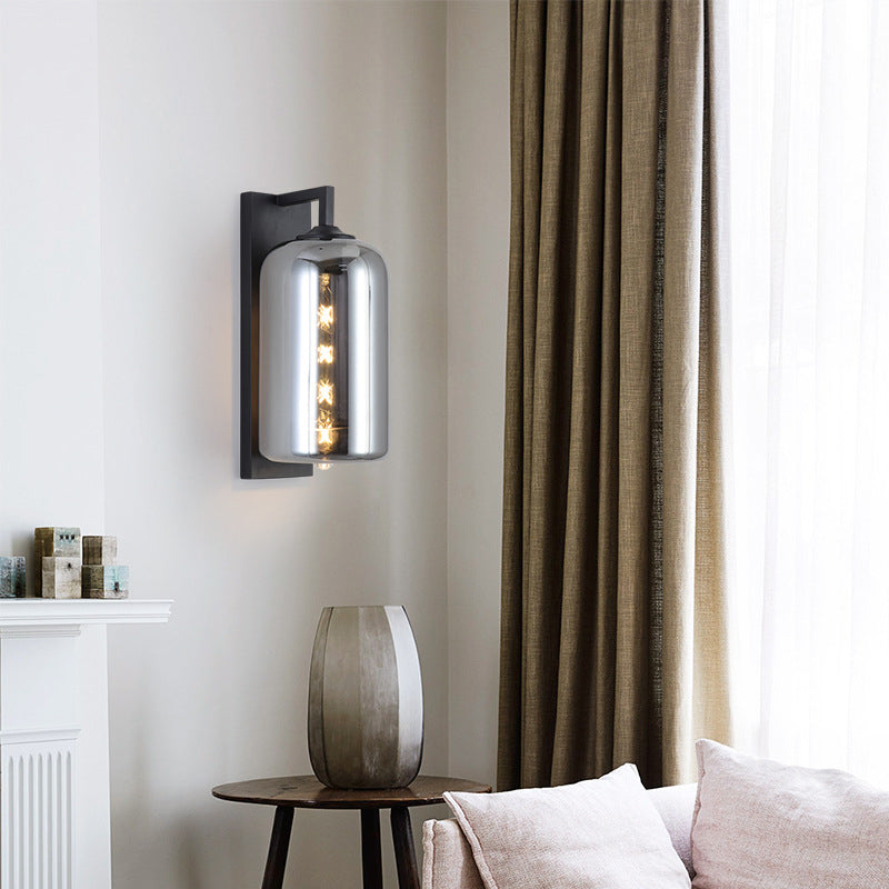 BowLift | Mason Jar Shaped Wall Lamp Retro Style Enclosed Glass 1 Bulb Wall Light with Arm in Black