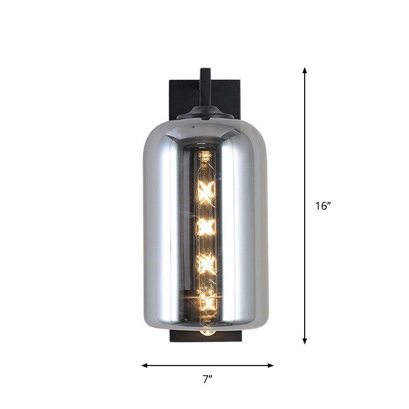 BowLift | Mason Jar Shaped Wall Lamp Retro Style Enclosed Glass 1 Bulb Wall Light with Arm in Black