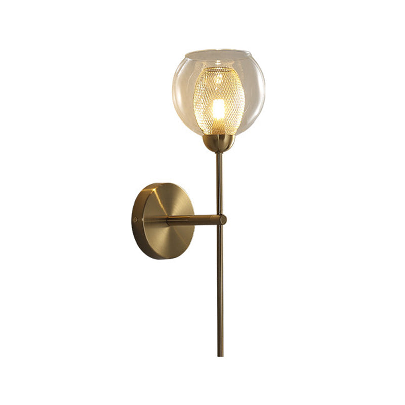 BowLift | Dual Cup Form Wall Mounted Lamp Modernist Simple Clear Glass and Metallic Wall Sconce in Black/Gold
