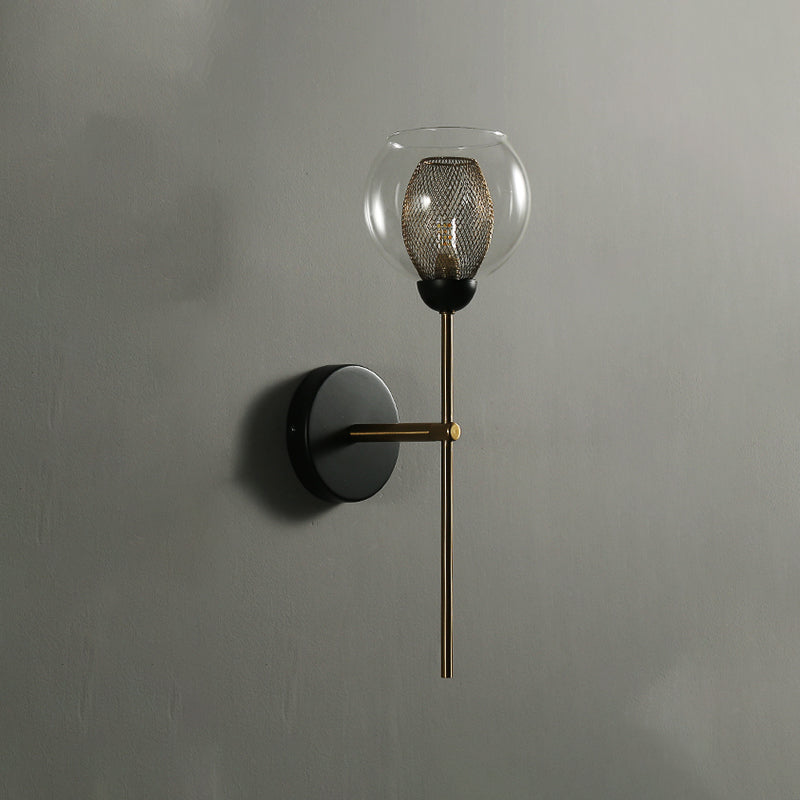 BowLift | Dual Cup Form Wall Mounted Lamp Modernist Simple Clear Glass and Metallic Wall Sconce in Black/Gold