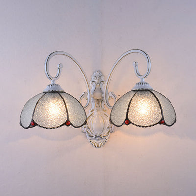 BowLift | Feathered Glass Wall Lamp with White Curved Arm 2 Lights Traditional Wall Lamp in White/Clear/Blue/Beige