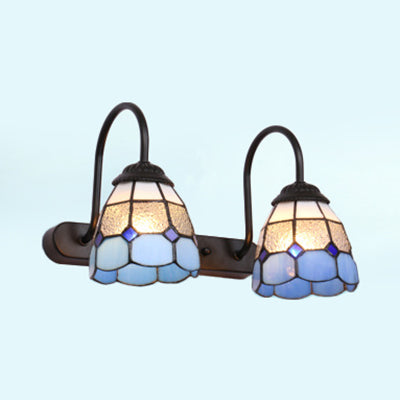 BowLift | 2 Heads Grid Pattern Vanity Lighting Baroque Blue/Yellow Glass Wall Mount Lights