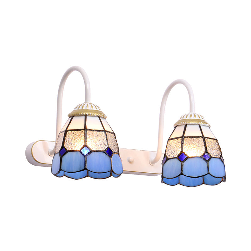 BowLift | Checked Pattern Vanity Sconce Light Tiffany Yellow/Blue Glass White Wall Mount Light Fixture