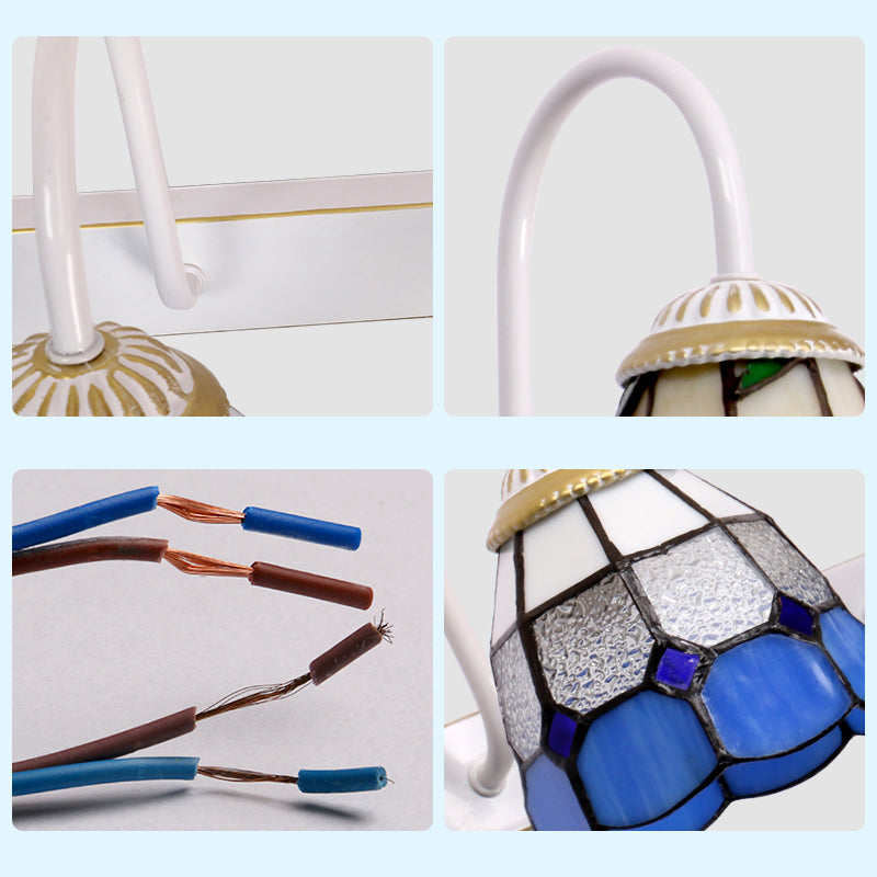 BowLift | Checked Pattern Vanity Sconce Light Tiffany Yellow/Blue Glass White Wall Mount Light Fixture