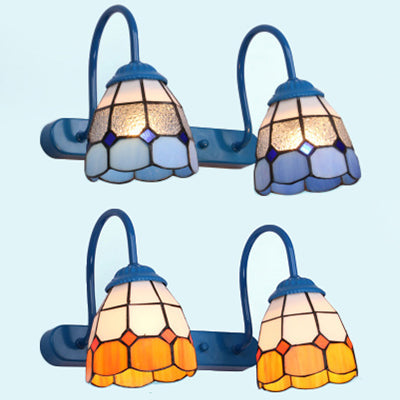 BowLift | Dome Wall Light 2 Heads Blue/Yellow Glass Tiffany Makeup Light for Bathroom