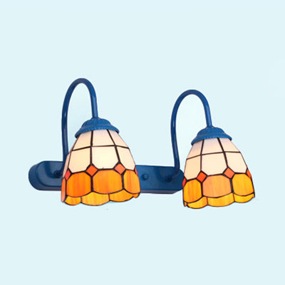 BowLift | Dome Wall Light 2 Heads Blue/Yellow Glass Tiffany Makeup Light for Bathroom