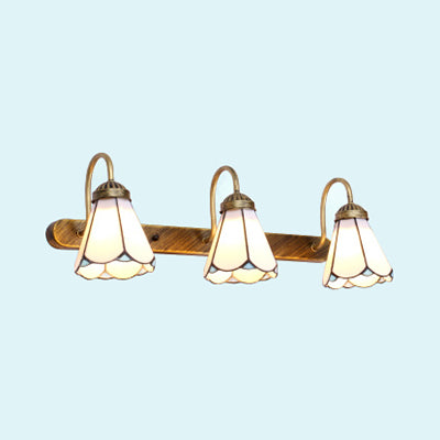 BowLift | Cone Wall Mount Light Tiffany Blue/White Glass 3 Heads Brass Wall Lamp Fixture