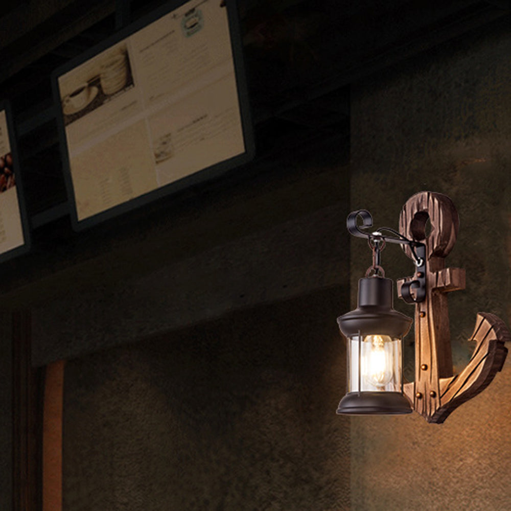 BowLift | Vintage Anchor LED Wall Light - Industrial Metal & Wood for Dining Room/Living Room