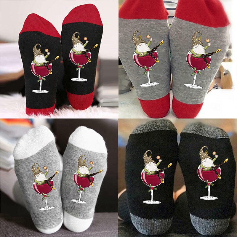 BowLift | Christmas gnome wine glass unisex crew socks