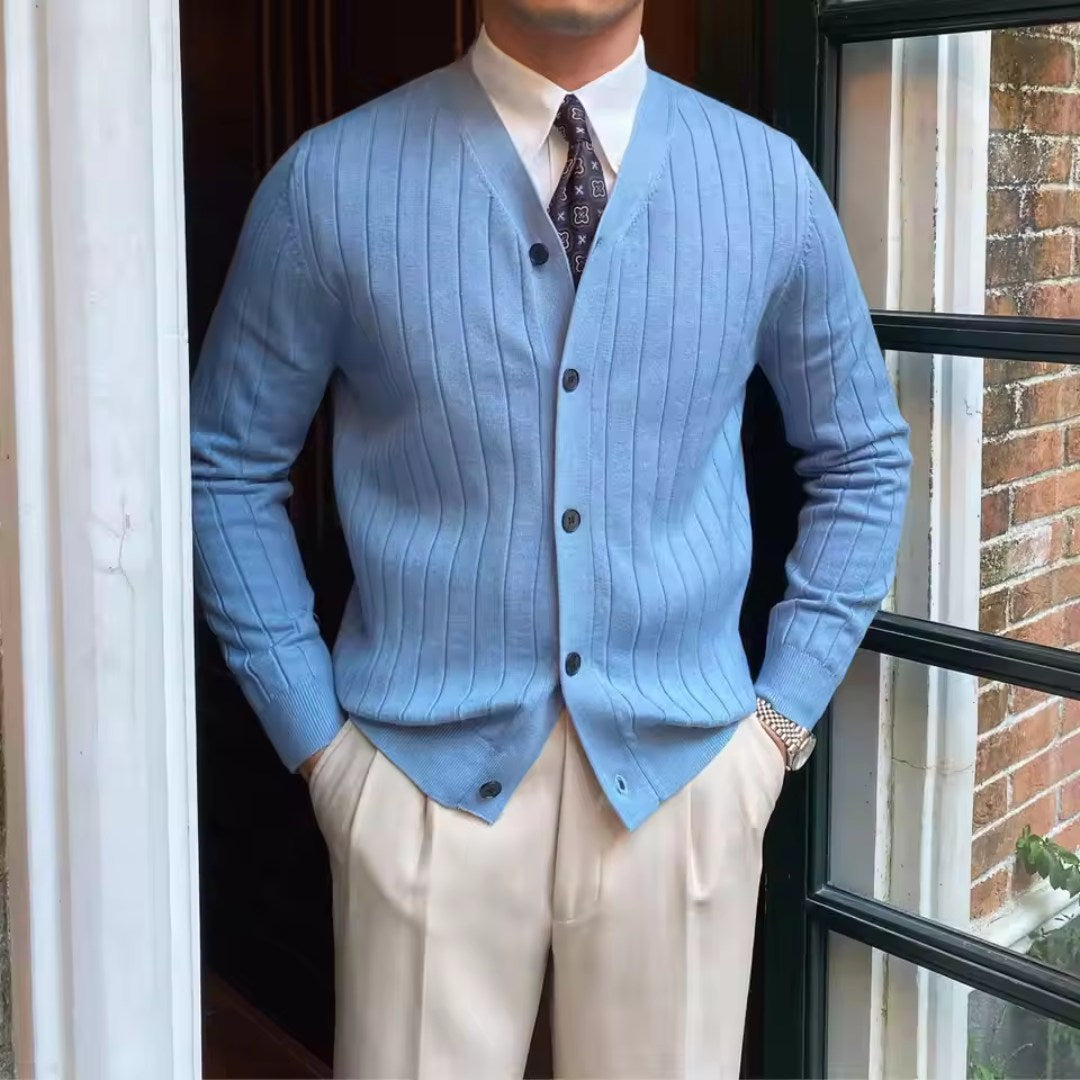Pleated Cardigan with Brass Button Detail