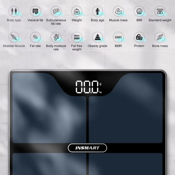 BowLift | Premium Black Digital Bathroom Scale - Advanced Body Measurement & Weight Tracking