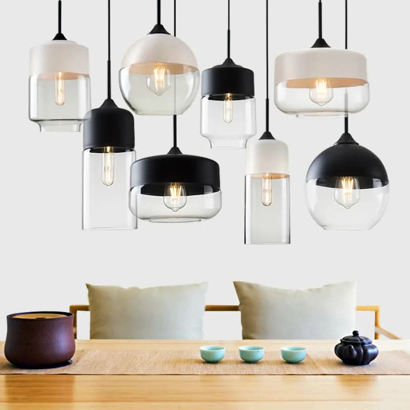 BowLift | Hand-Blown Glass & Wood Pendant Light Adjustable