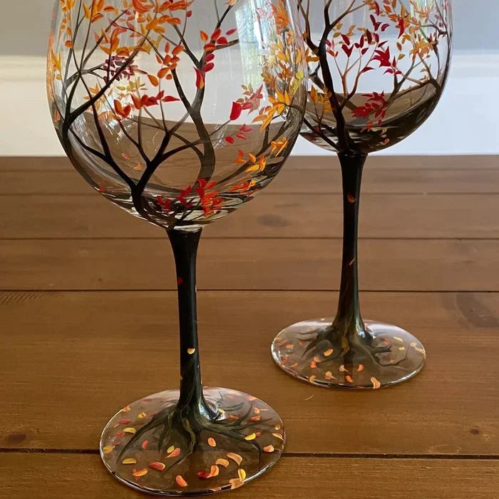 BowLift | Four Seasons Tree Wine Glasses - Hand Painted Art