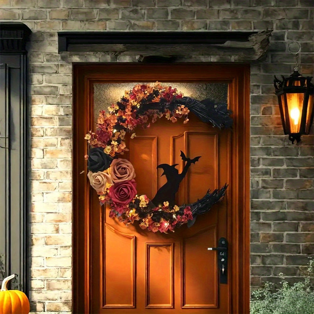 BowLift | Halloween Rustic Witch Floral Wreath | Crescent Moon Door Decor