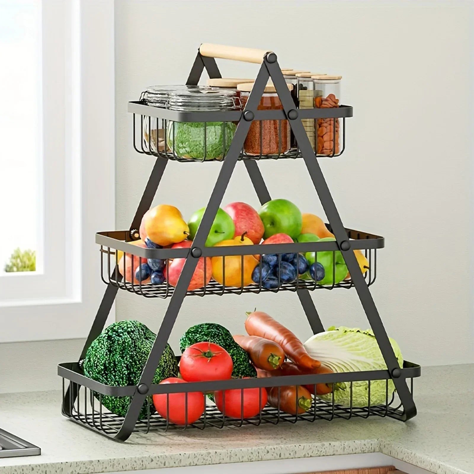 BowLift | 3-Tier Fruit Basket Stand – Space-Saving Kitchen Storage