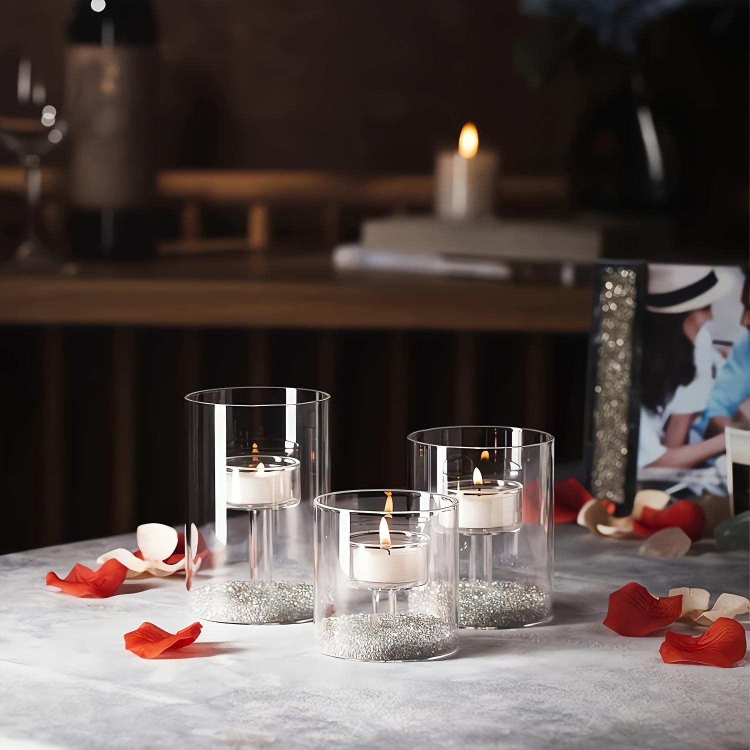 BowLift | PureLight - Trio of Transparent Candle Holders for Elegant Tables