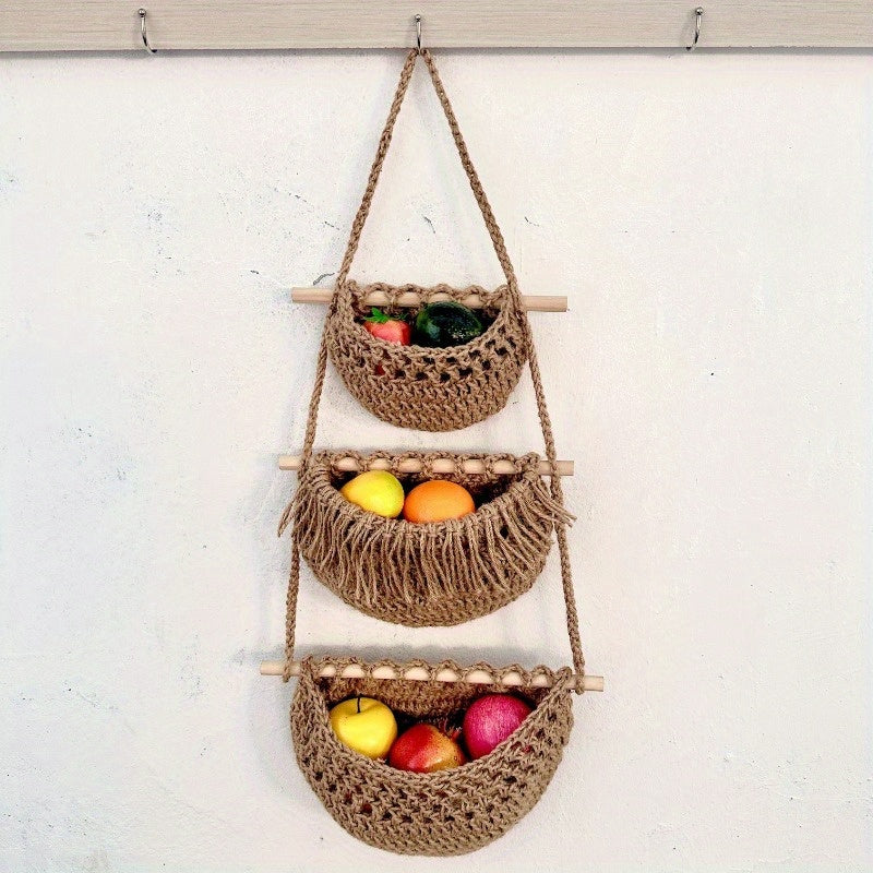 BowLift | BohoHaven - Woven Wall Basket with 6 Hooks