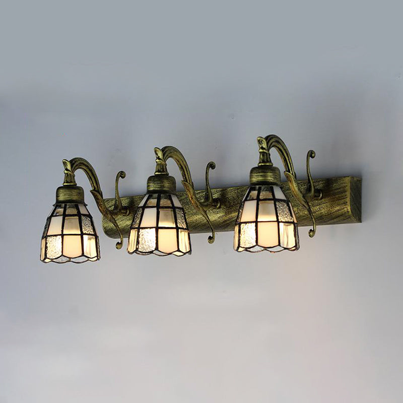 BowLift | Stained Glass Dome Wall Lighting with Square/Bluetooth Square Pattern and Linear Backplate Vintage Retro 3 Light Scone Lighting in Copper/Antique Brass/Brass