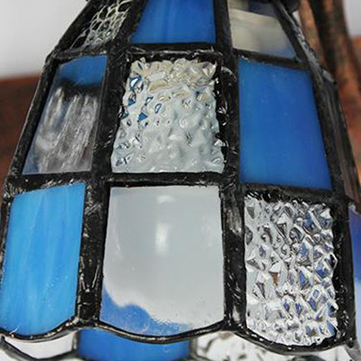 BowLift | Stained Glass Dome Wall Lighting with Square/Bluetooth Square Pattern and Linear Backplate Vintage Retro 3 Light Scone Lighting in Copper/Antique Brass/Brass