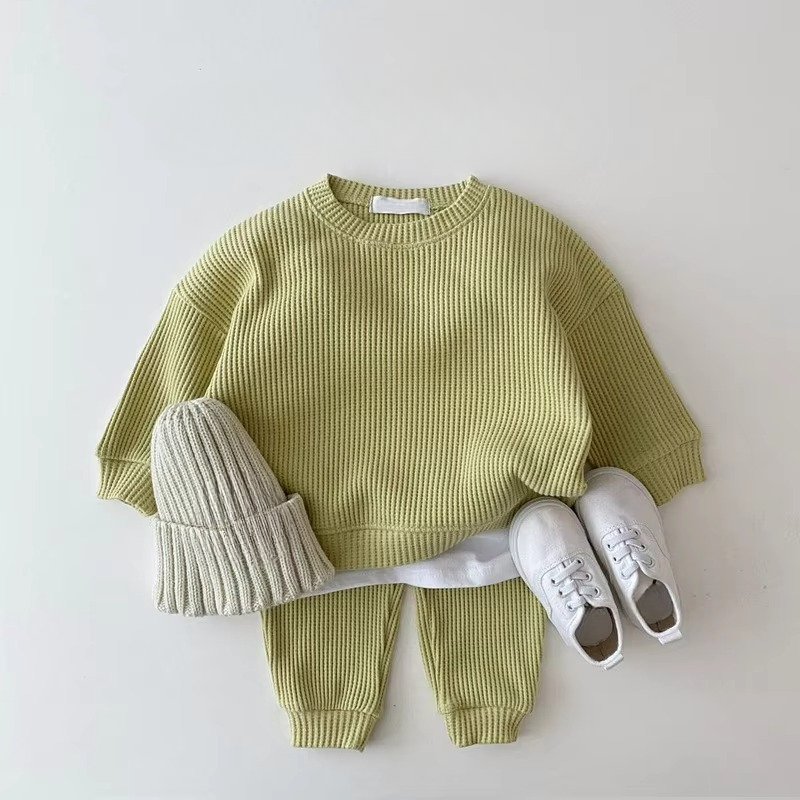 BowLift | Cozy Waffle Cotton Sweatshirt and Pants Set for Baby Boys